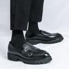 Fashion Round headed men's loafers Fashionable double buckle design style Wedding party outdoor trendy casual thick soled men's shoes