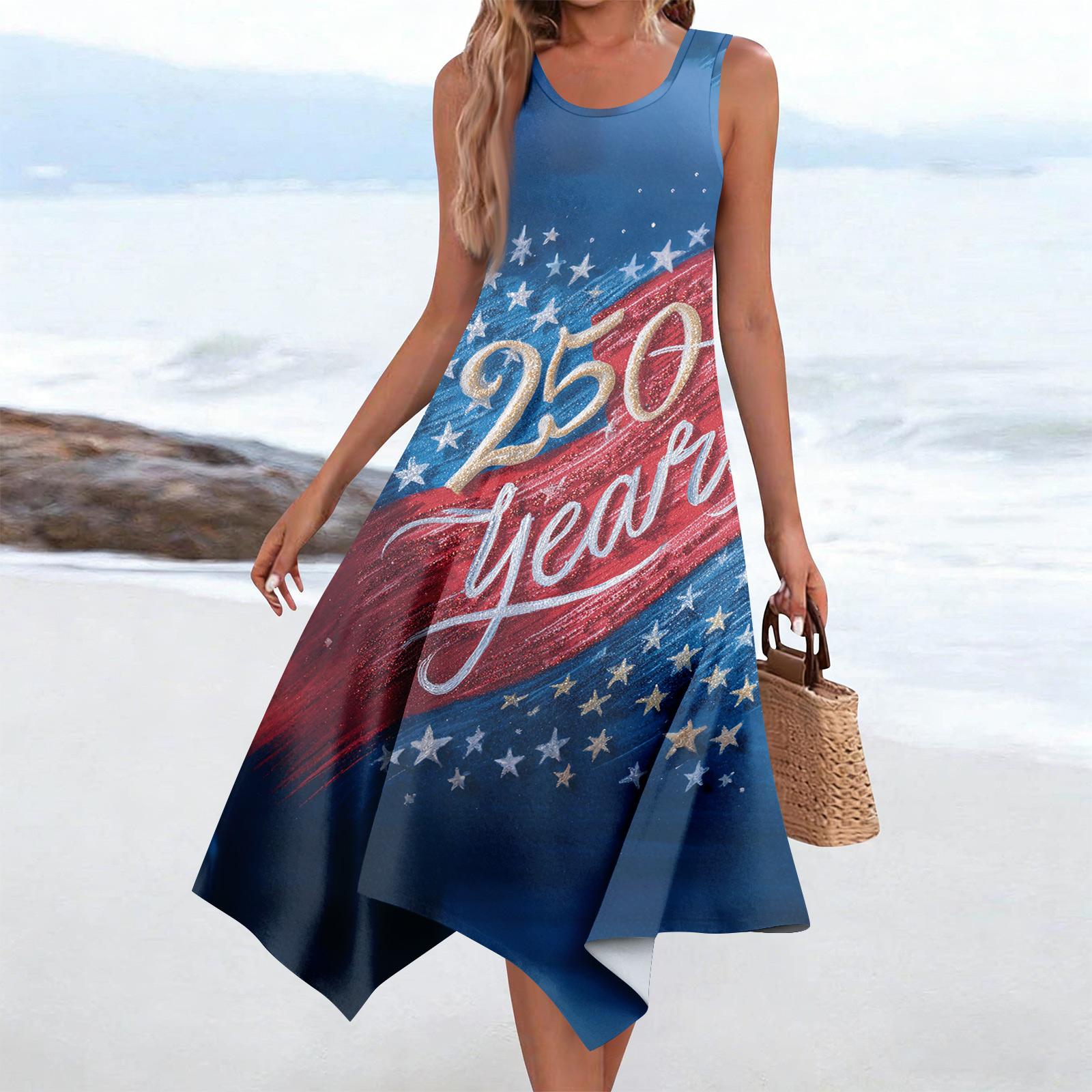 

Жіноча повсякденна модна сукня середньої довжини з круглим вирізом і квітковим принтом без рукавів із нерівним подолом XL