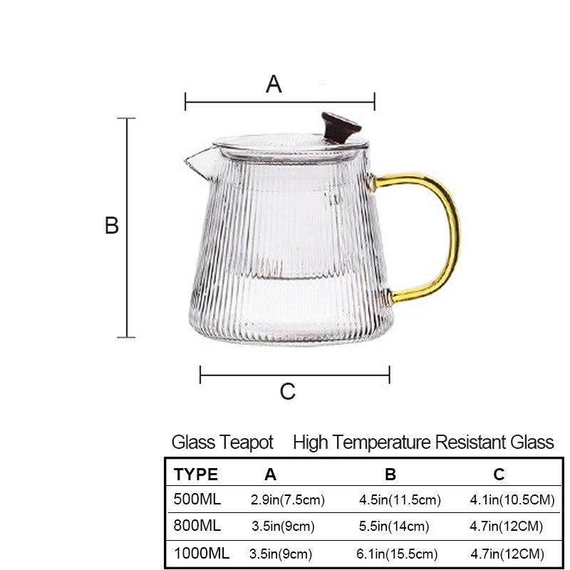 Vertical Stripes Crystal Glass Teapot with Removable Filter Puer Kettle Flower Tea Set Infuser Coffee Teaware