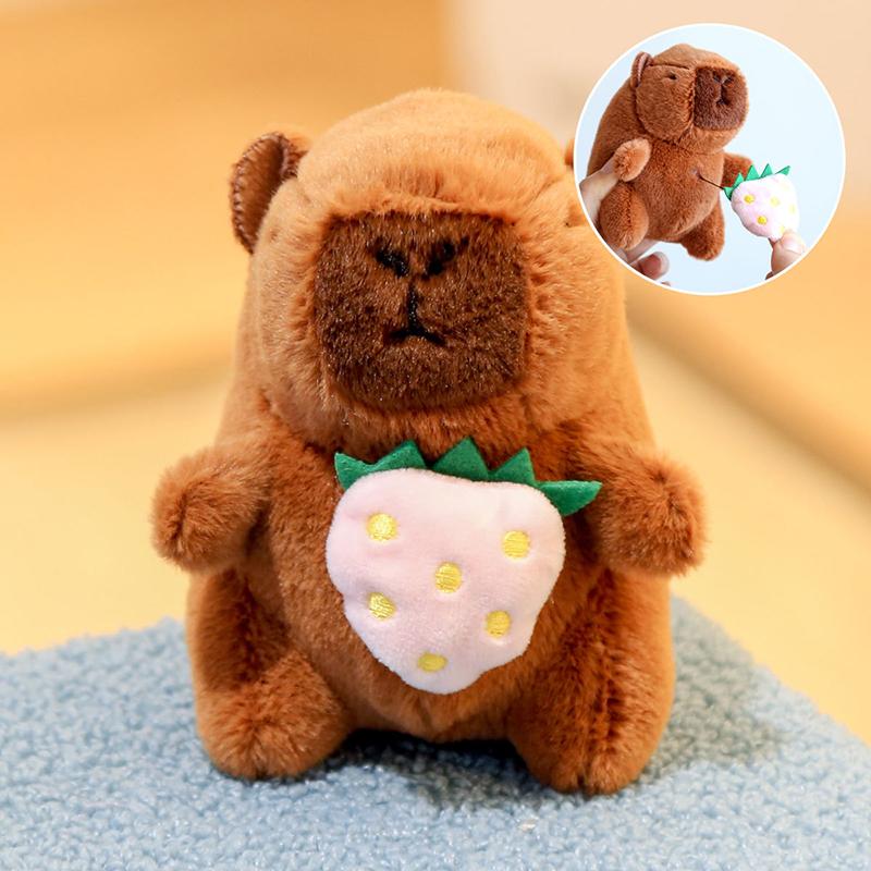 12Cm Cute Plush Capybara Holding Fruit Quick Pull Keychain Toy Cartoon Capybara Fluffty Animal Doll Plush Pendant Accessories
