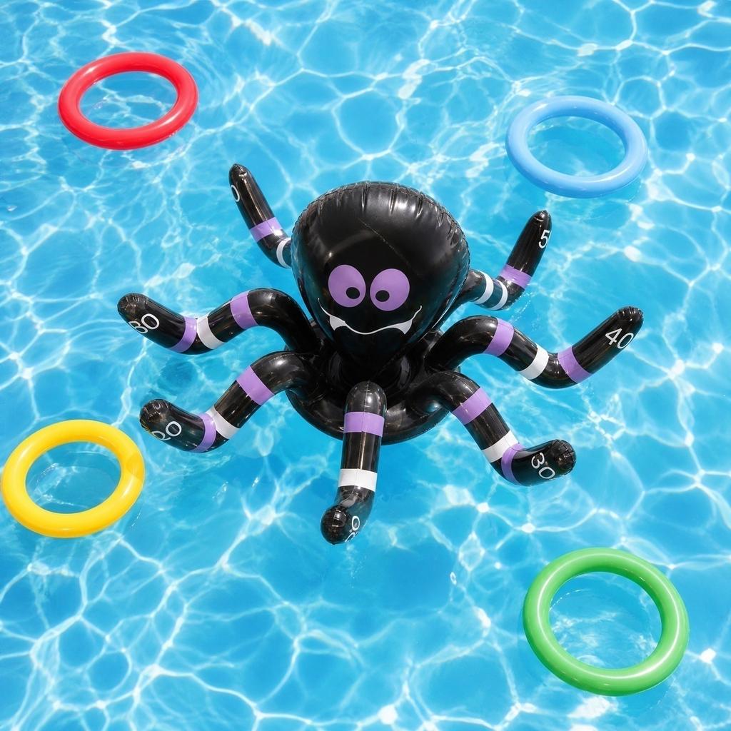 Inflatable Spider Ring Toss Game Set with Large Spider and Multiple Toss Rings for Indoor Outdoor Party Activities Halloween Event Decorations