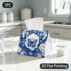 1pc Tissue Box, Blue White Art Style Butterflies Roses Delicate Beauty Pattern, 2D Flat Printing, Keeps Dust Out, Can Be Washed, Tissue Holder, for Pa