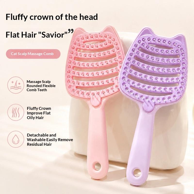 Cute Cat Ear Detangling Hair Brush Self Cleaning Design Soft Massage Bristles For Daily Hair Care Home Travel Use