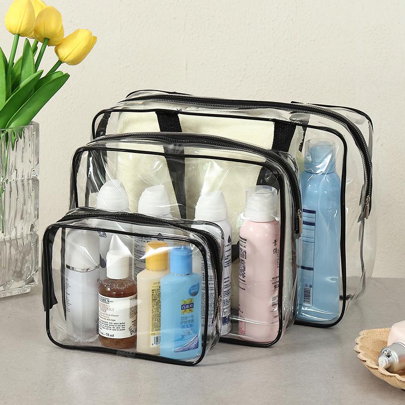 Portable 3-Piece PVC Transparent Cosmetic Bag Set – Large Capacity Waterproof Travel Toiletry Organizer