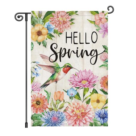 Hello Spring Floral Garden Flag 12x18 Inch Double Sided Colorful Flowers