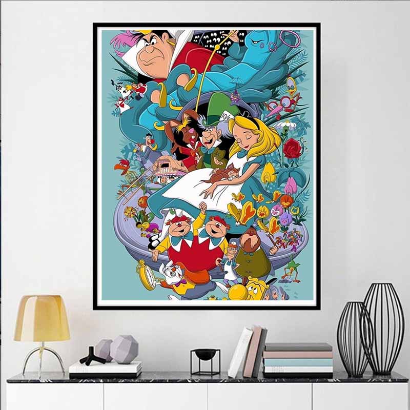 Disney 5D DIY Diamond Painting Alice In Wonderland Illustration Cartoon Full Diamond Mosaic Diamond Painting Art Wall Decoration Craft Set