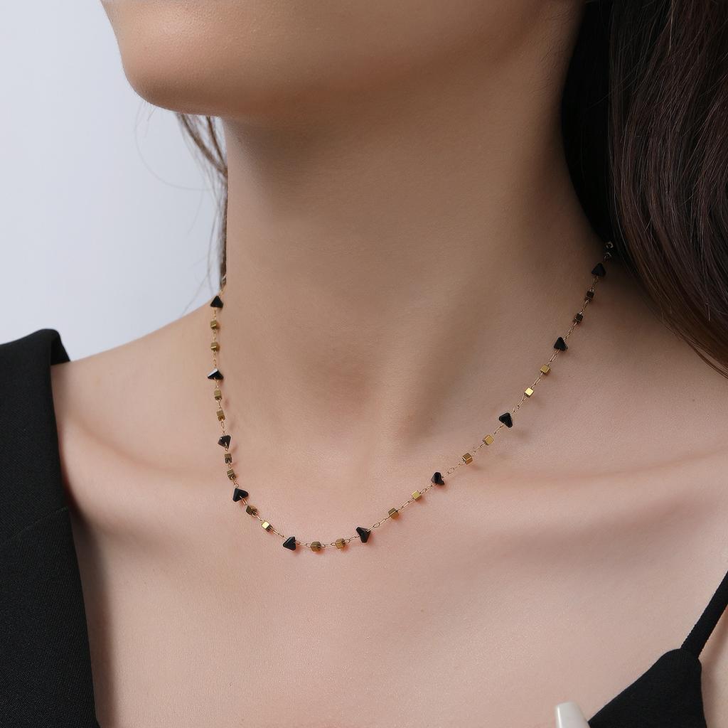 Crystal Clip Square Chain Titanium Steel Necklace Women's Premium Clavicle Chain