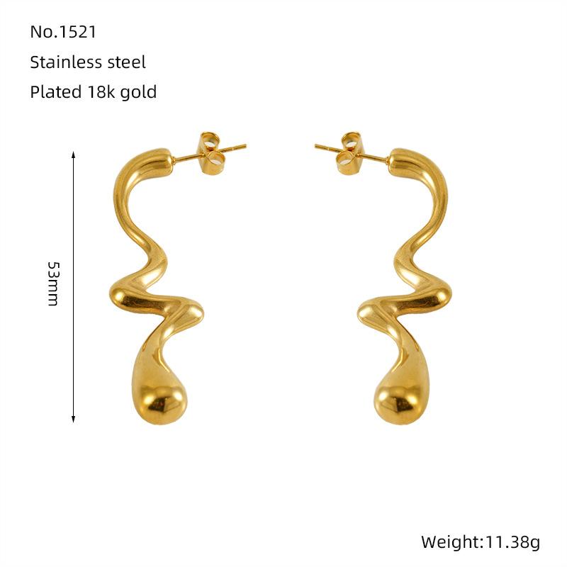 Lines twisted metal stud earrings temperament simple high sense trend women commuter party versatile earrings