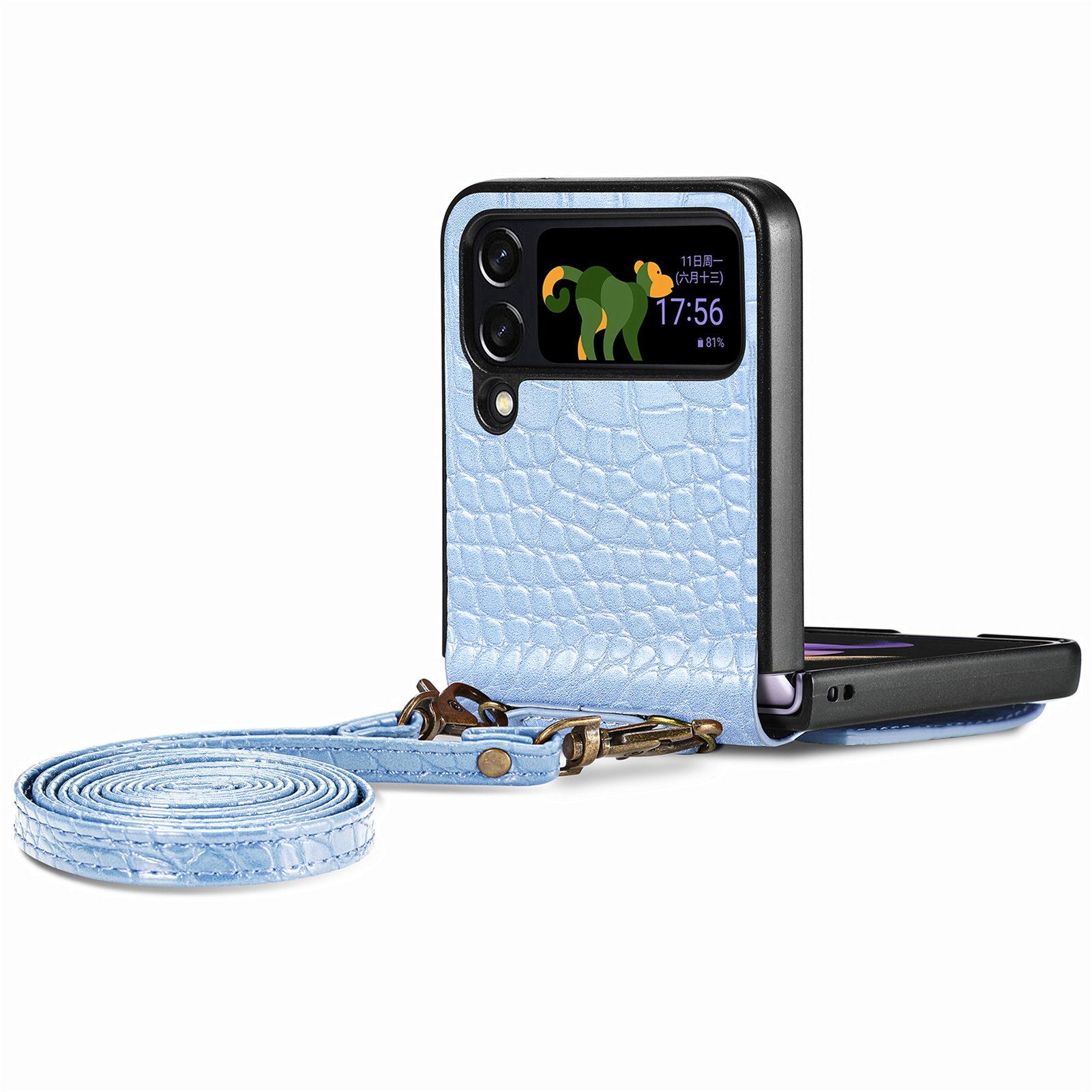 

Кожаный чехол-кошелек из крокодиловой кожи со шнурком для Samsung Galayx Z Flip 4 Flip4 5G Zflip4 противоскользящий держатель для карт подставка сумка для телефона for Samsung Z Flip 4