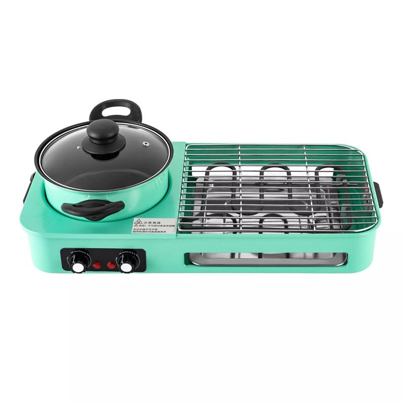 3 In 1 Korean Style BBQ Hot Pot Multi Cooker Machine Multifunctional Electric Grills Smokeless Non-Stick Electric Baking Pan