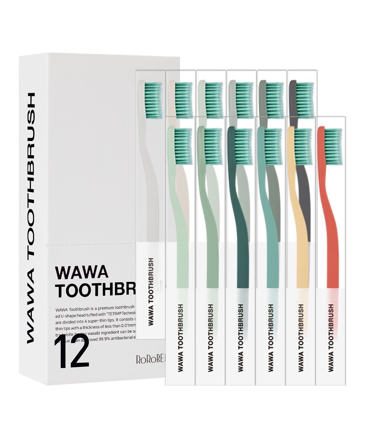 [Premium Ultra-fine Bristles] Wawa Toothbrush 12-Pack High-Quality Tetra Bristles