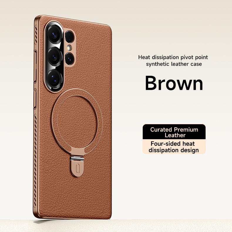 

Heat Disspation 360 Rotatable Metal Stand Case For Samsung Galaxy S24 Ultra / S25 Ultra Vegan Leather Cover Eco-Friendly Shell Galaxy S25 Ultra