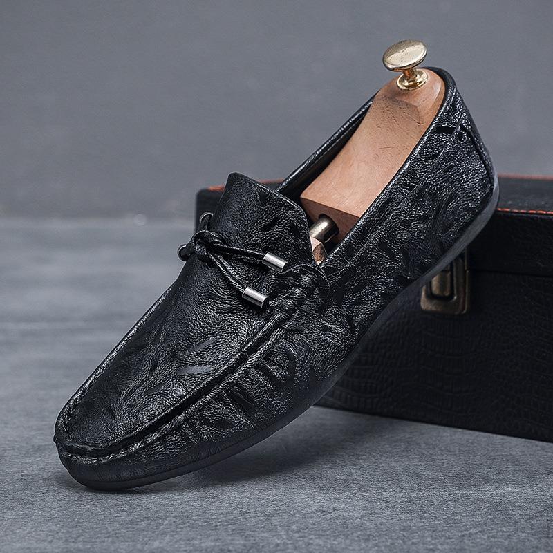 Zulishi Loafer Men's Shoes Spring Breathable Black Leather Shoes Soft Sole Versatile One-pedal Doudou Shoes Driving Shoes Low Heel