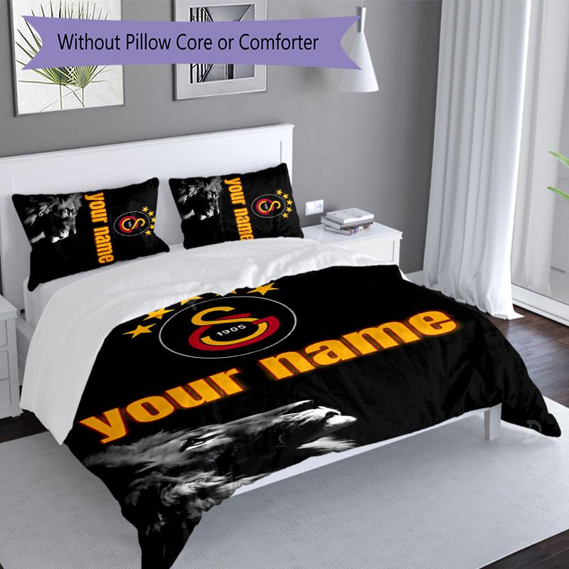 3pcs Custom Name Galatasaray logo Bedding Set Duvet Cover Closure Includes 1 Duvet Cover&2 Pillowcases for All Seasons Bedroom Decor