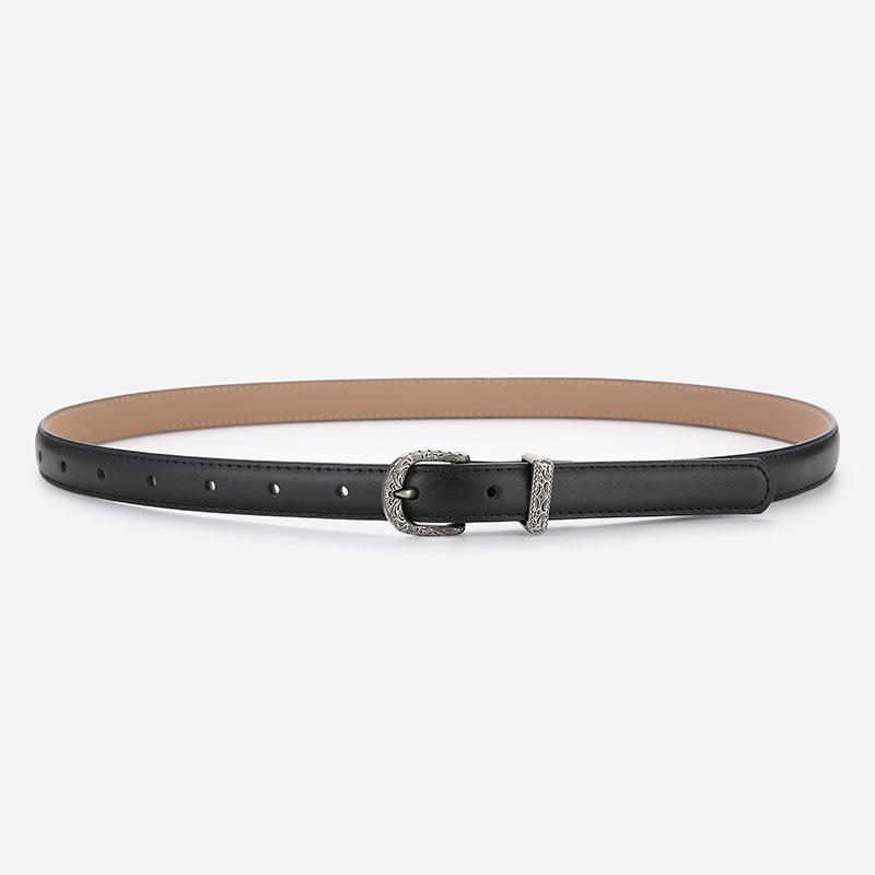 Elegant Women's Two-Layer Genuine Cowhide Leather Belt with Retro Silver Pin Buckle - Thin Decorative Accessory for Pants