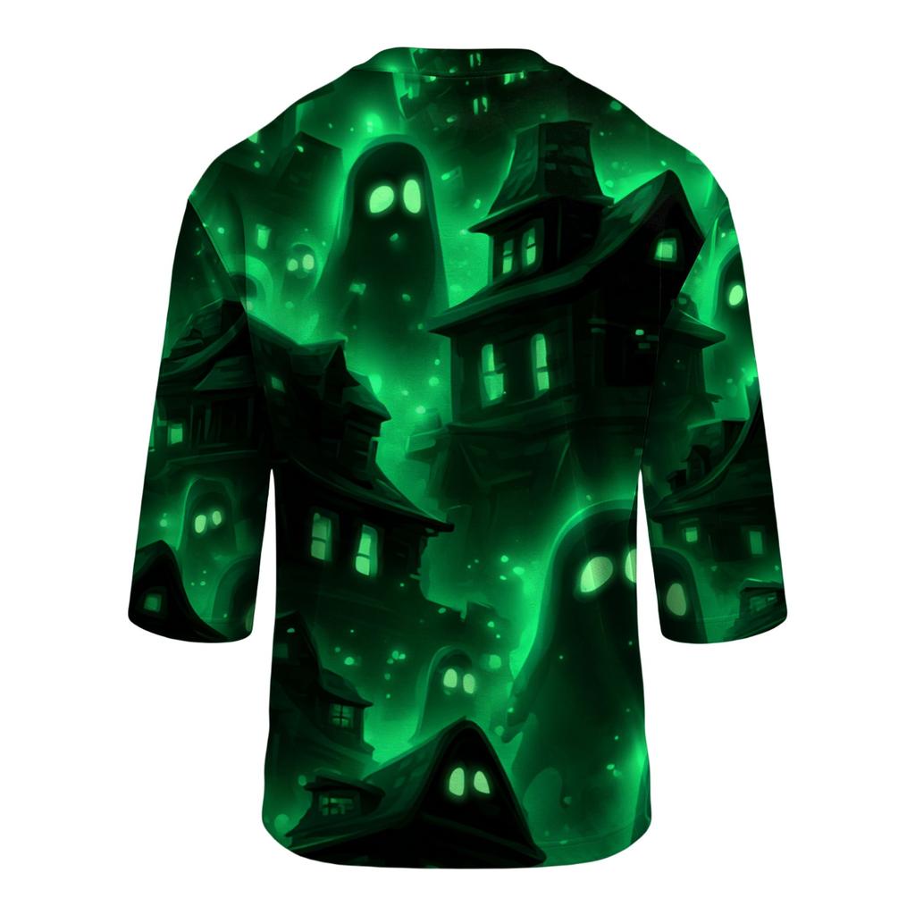 Men's Casual Halloween Printed Crew Neck T-Shirt Three Quarter Sleeve Top Lightweight Comfortable Fit for Everyday Wear