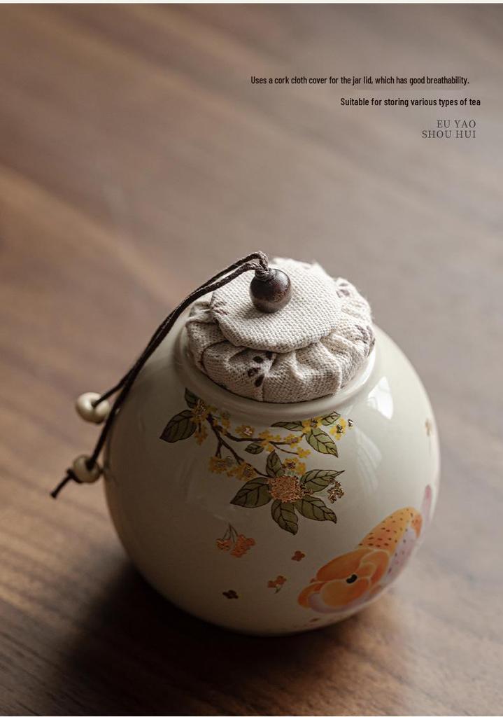 Ceramic Wood Ash Tea Caddy: Moisture-Proof, Fresh-Keeping Storage Jar for Goldfish Design