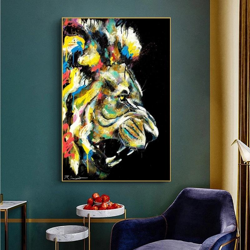 Colorful Lion Roaring Graffiti Art Canvas Painting On Canvas Posters and Prints Animal Wall Art Picture for Living Room Decor