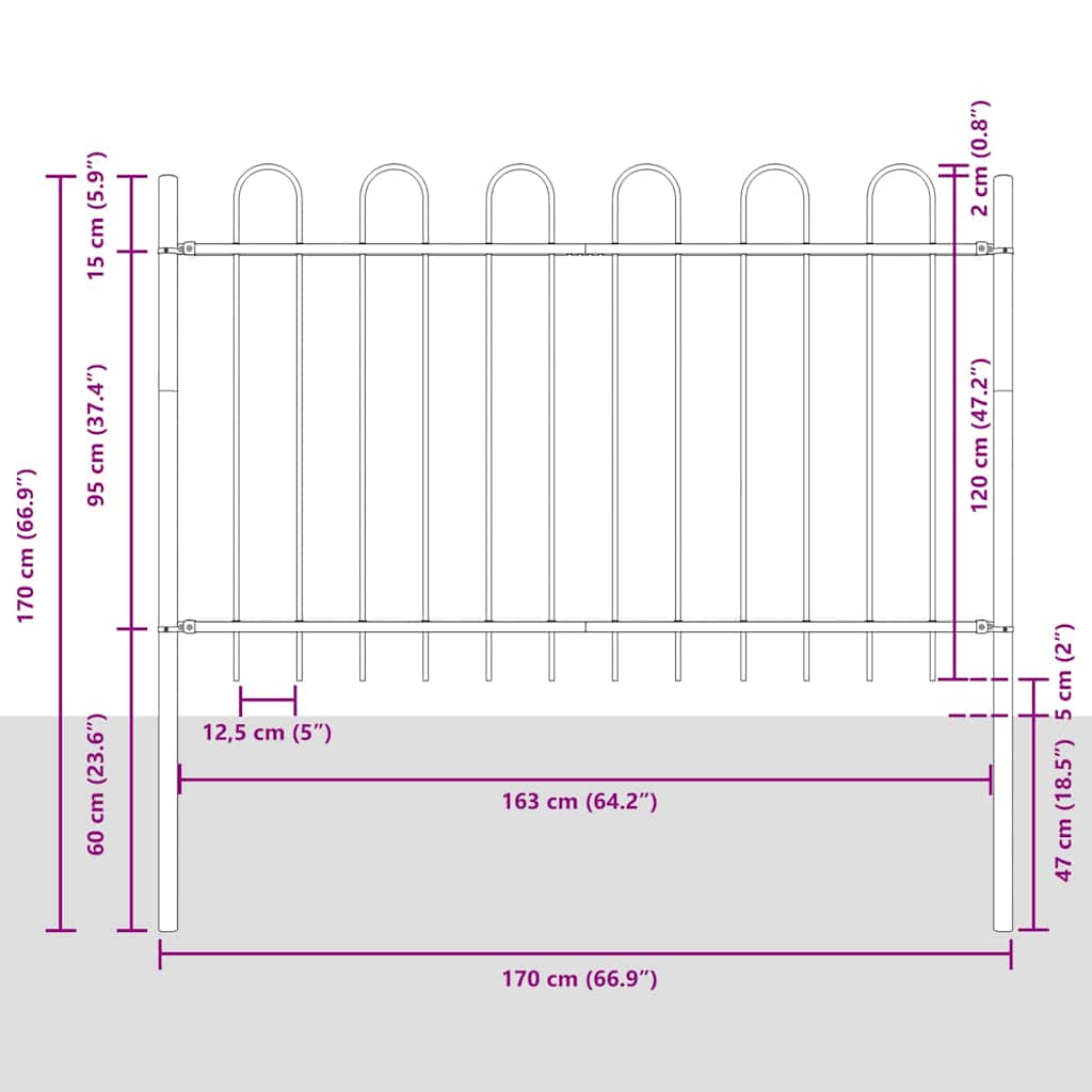 Garden Fence 9 pcs Grey 15.3 x 1.2 m Powder Coated Steel