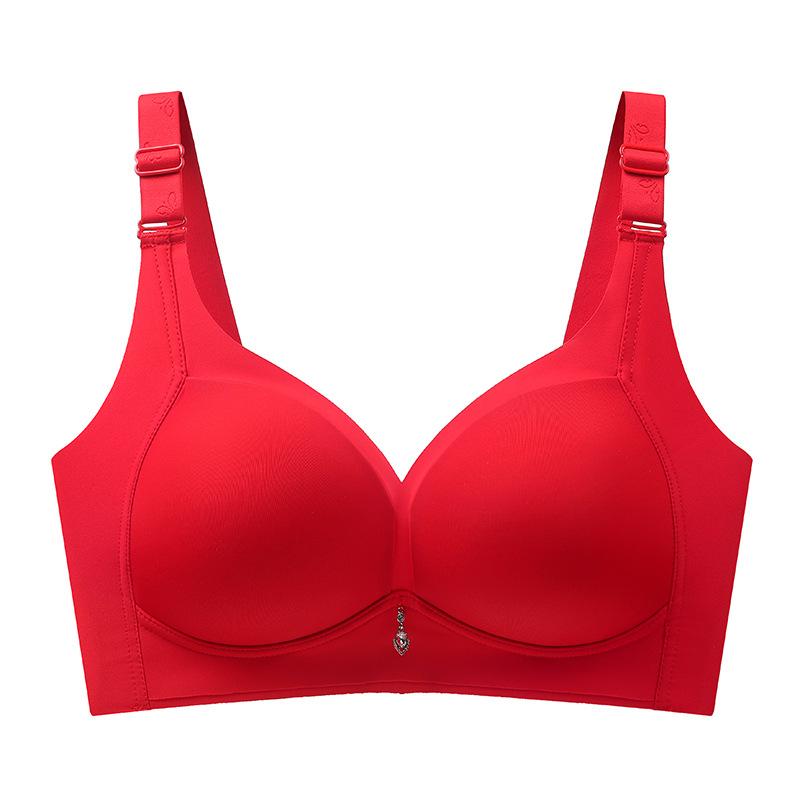 

2025 Новый стиль Большая грудь Гладкий бесшовный без стального кольца Бюстгальтер с полной чашкой Невидимая чашка Большая грудь Маленькое нижнее белье Женский бюстгальтер 40/90 красный