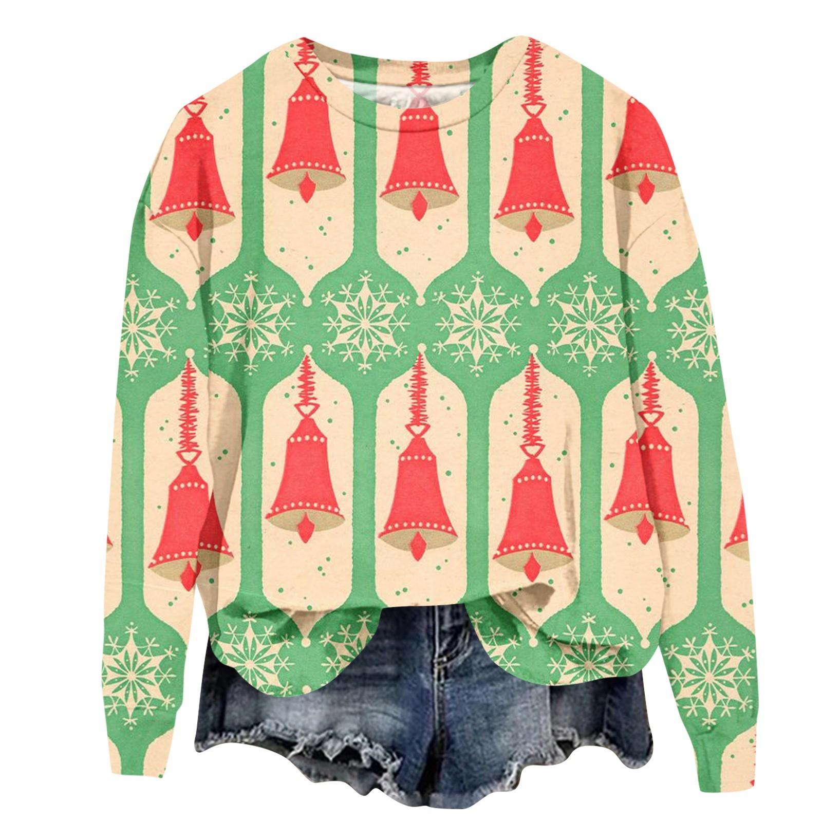 Женская модная рождественская принтованная толстовка с длинным рукавом и круглым вырезом — фото 8