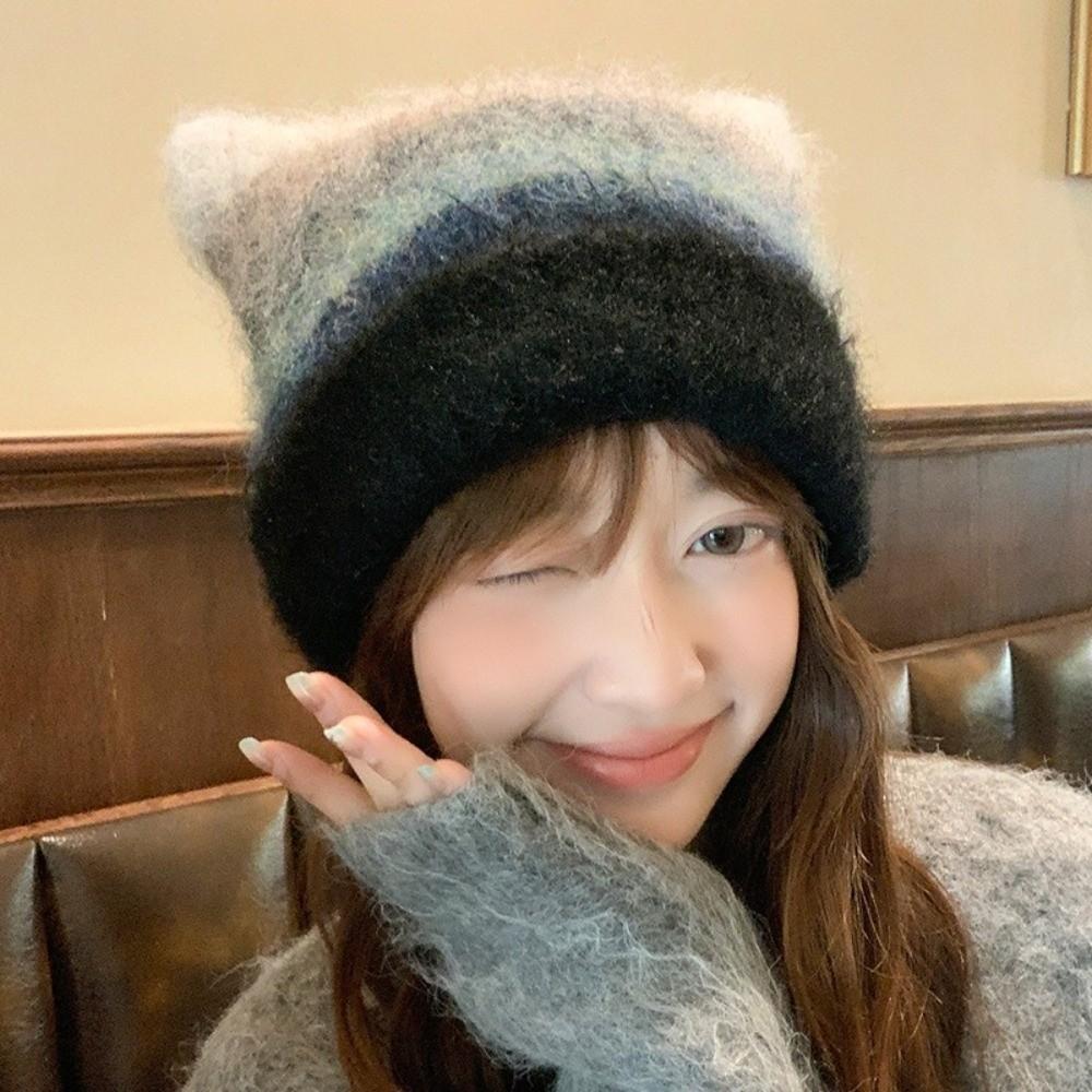 Gradient Striped Bucket Hat Colored Women Beanie Hat Casual Woolen Knitted Hat  Ladies