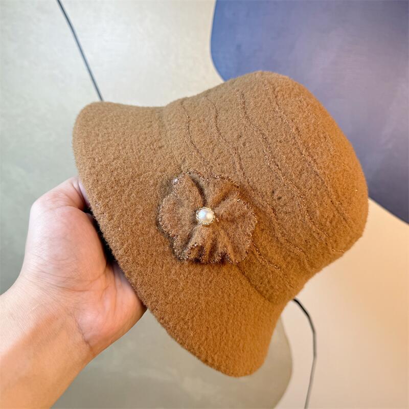 Basin Hat New Women's Autumn and Winter Foldable Fashion Warm Pearl Flower Bucket Hat