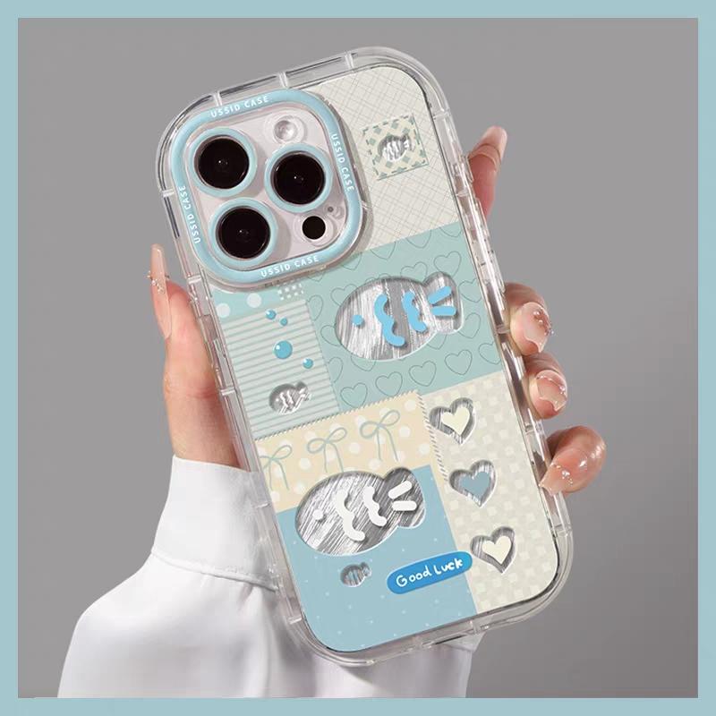 

Свежая Морская Рыба Сердце Любви 3D Складная Подставка Совместима для IPhone 16 15 11 13 12 14 Pro Max 16 Plus Перьевая Пряжа Мягкий Чехол iPhone 11 Pro Max