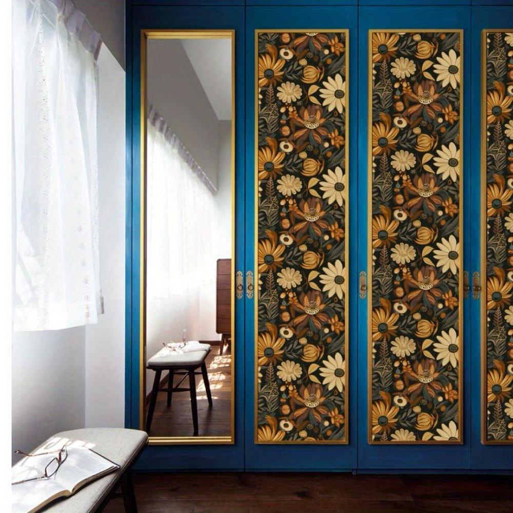 2 role Tapeta s listovým vzorem Olupovací a lepicí Tmavá květinová tapeta Vintage Samolepicí nálepka na zeď Odnímatelný kontaktní papír pro domácí dekorace Obývací pokoj