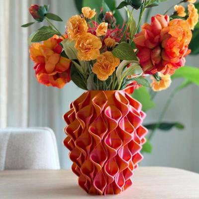 Vase Ondulé Imprimé en 3D Vase Bohème Moderne Centre de Table Vase pour Fleurs Séchées Artificielles Décoration de Pièce de Maison Mariage
