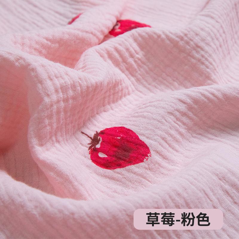 0.5m/1m/2m Soft Cartoon Cherry Print Double Crepe Gauze Fabric 100% Cotton Fabric DIY Sewing Clothing Baby Breathable Texture