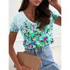 Women's T-Shirt Fashion V-Neck Summer Short Sleeve Loose Streetwear Female Clothes