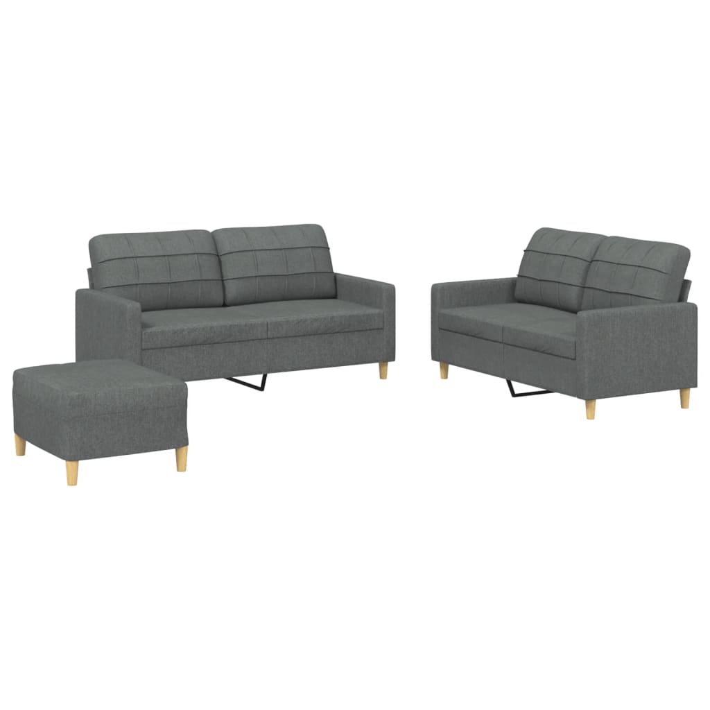 Vidaxl 3-Piece Lounge Set, Fabric Upholstered, Dark Grey