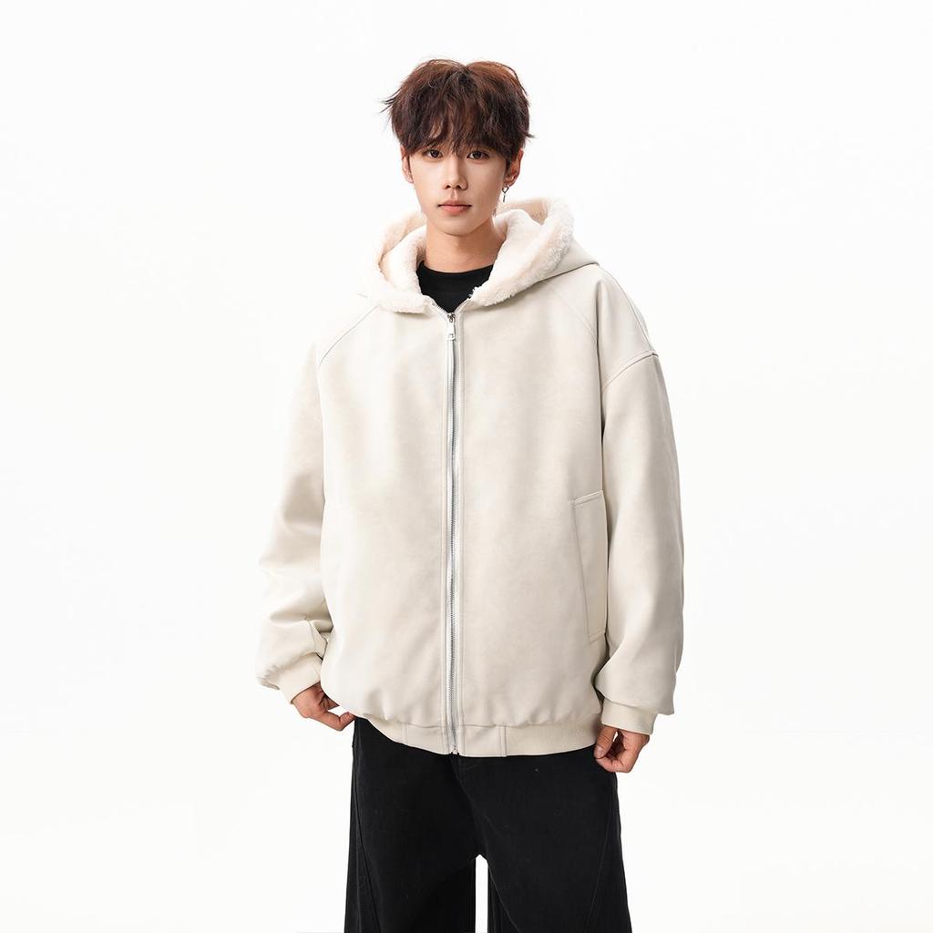 Unisex Heavyweight Cotton Hooded Jacket with Carved Eagle Design, Winter Velvet Thickened, Casual Loose Fit