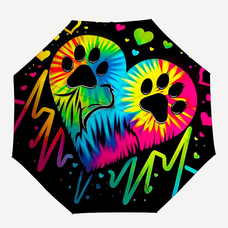 

1pc PawPrints Heartbeat Automatic Open/close, All-Season Portable Folding Umbrella, Travel, Everyday, Formal Events - Compact Luxury Parasol, Outdoor
