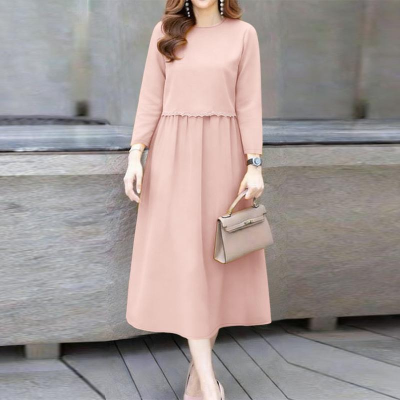 ZANZEA Women Casual Round Neck 3/4 Sleeve Loose Dress