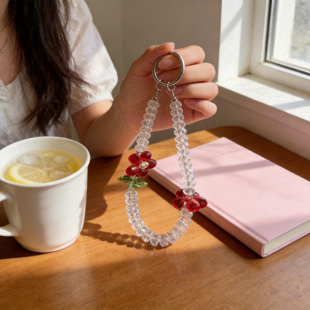 Summer Floral Phone Lanyard With Crystal Wheel For Women And Girls