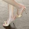 Fashion Nude Thin-heeled Round-toe, Open-toe Bow Sandals for Women, 2025 New Style, Not Tiring and Sexy Backheel High Heels