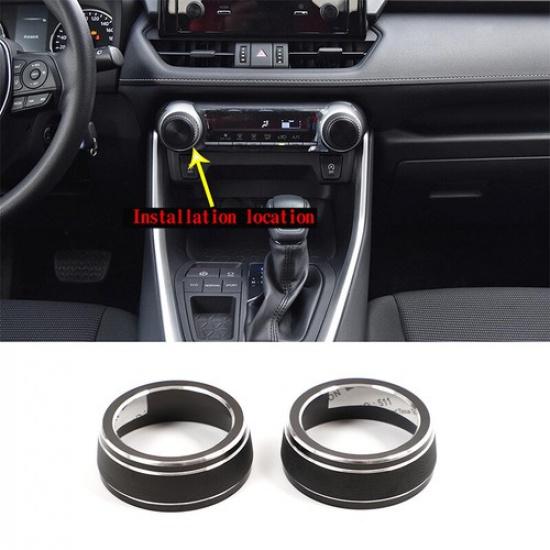 2pcs Black Car AC Climate Control Knob Ring Trim Cover for Toyota RAV4 -