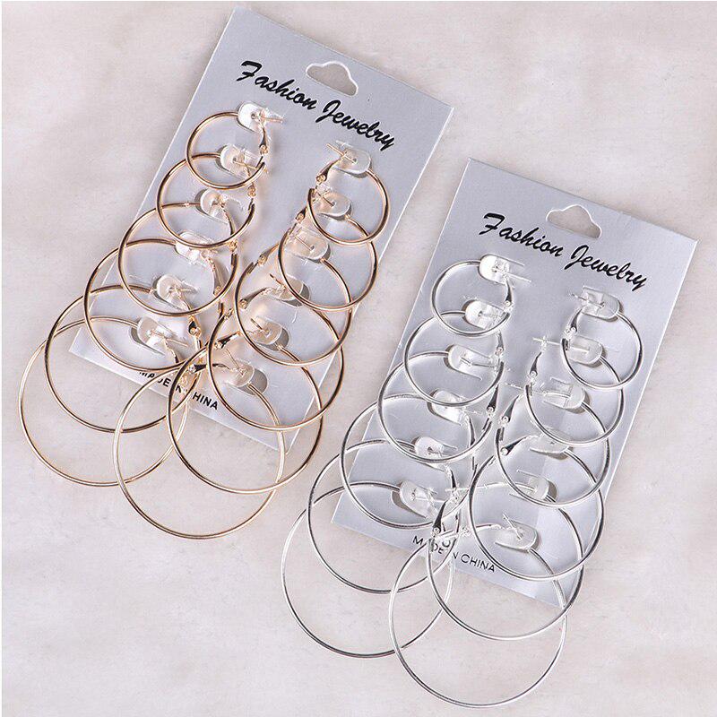 Big Circle Hoop Earring Set Fashion Hiphop Gold&Silver Color Earrings For Cool Girl