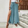 Women's Elastic Waist Irregular Hem Wide Leg Casual Pants Solid Color Loose Straight Pants