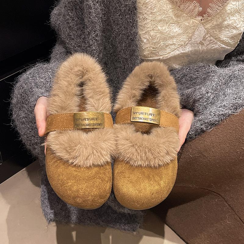 Huge good-looking thick-soled velvet women wear new autumn and winter lazy people with fluffy cotton shoes