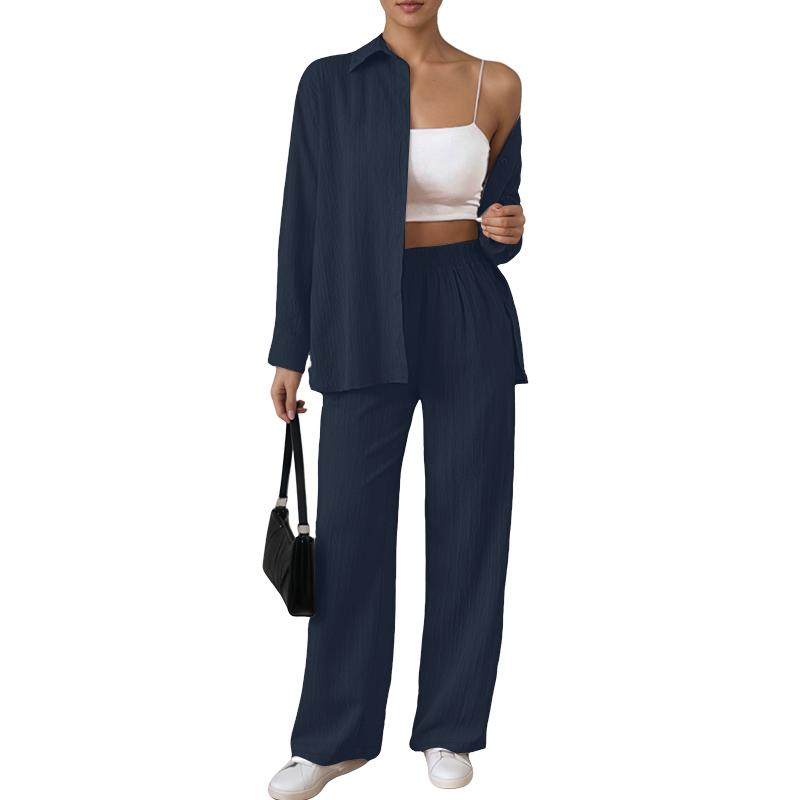 ZANZEA Women Long Sleeve Button Blouse and Pants Casual Two Piece Suit Sets