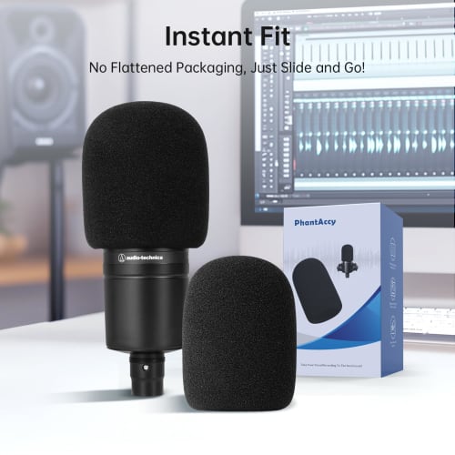 PhantAccy Pop Filter/Windscreen for Audio-Technica AT-2020, AT-2035, AT-2040, AT-2050, ATR2500, ATR2500X, and AT-4040, Foam Microphone Cover for Filte