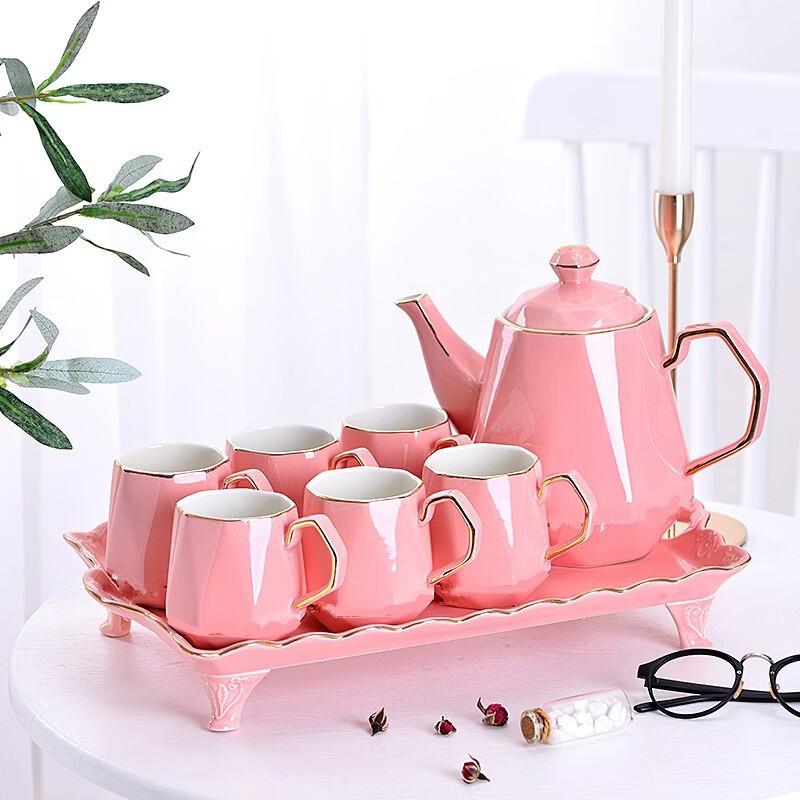 OLOEY Nordic Pink Ceramic Teapot and Cup Set