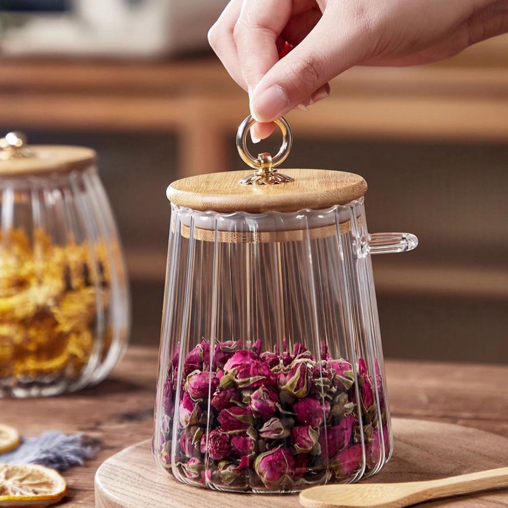 Clear Glass Sealed Storage Tank Tea Coffee Bean Dried Fruit Storage Box with Bamboo Lid Kitchen Grain Storage Jar Container