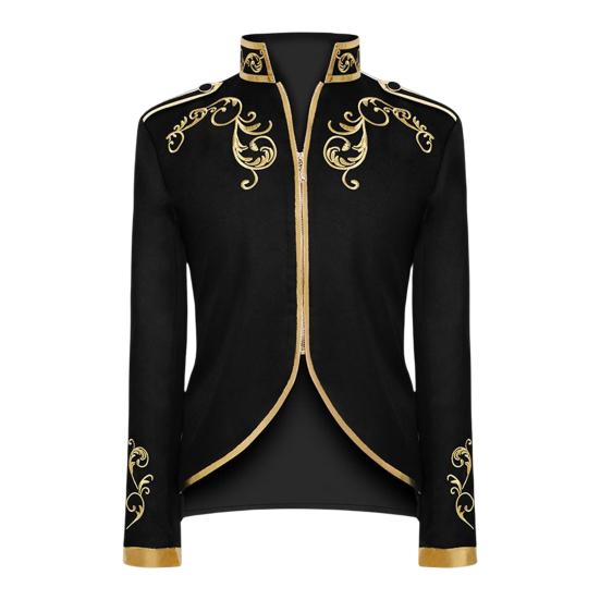 Halloweenský mužský kabát s elegantními výšivkami a tenkým nepravidelným spodkem vintage bunda pro výkon