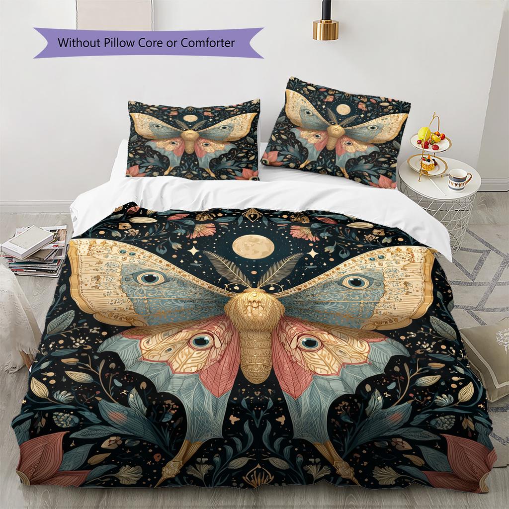 Moon Butterfly  Pattern Bedding Quilt Set Quilt Cover Pillowcase Home Decoration  Gift (1 * duvet cover + 2 * pillowcase, without core)
