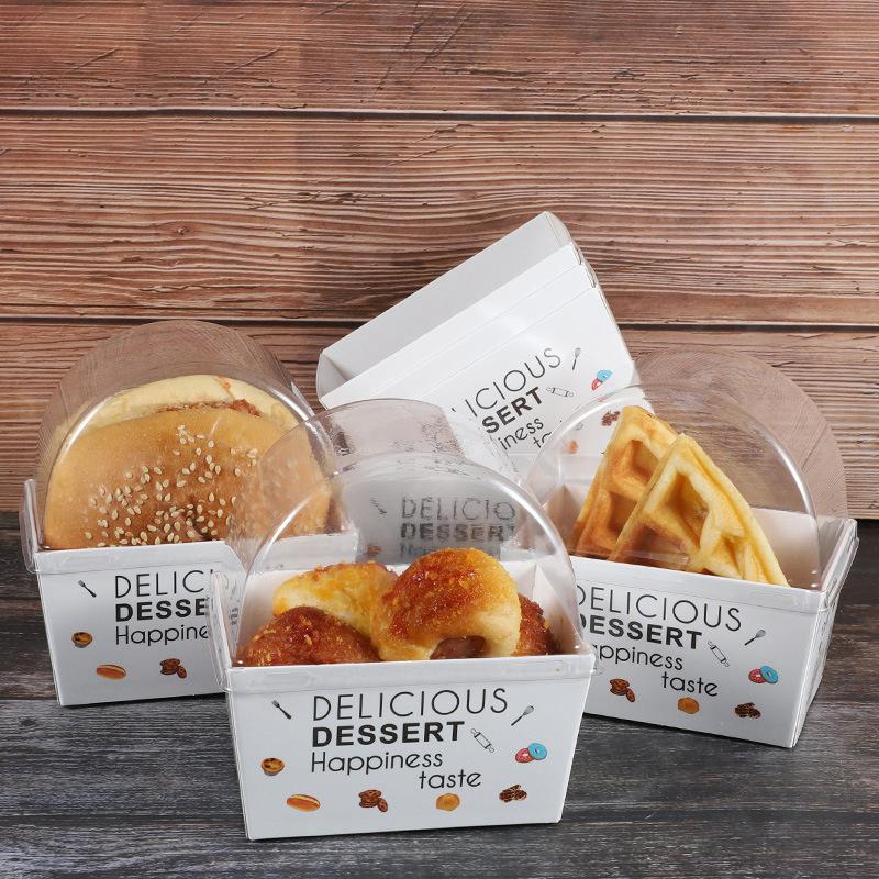 10Pcs Sandwich Burger Wrapping Packaging Box Toast Bread Oilproof Holder With Lid Take Out Box Pastry Tray Bakery Party Gift