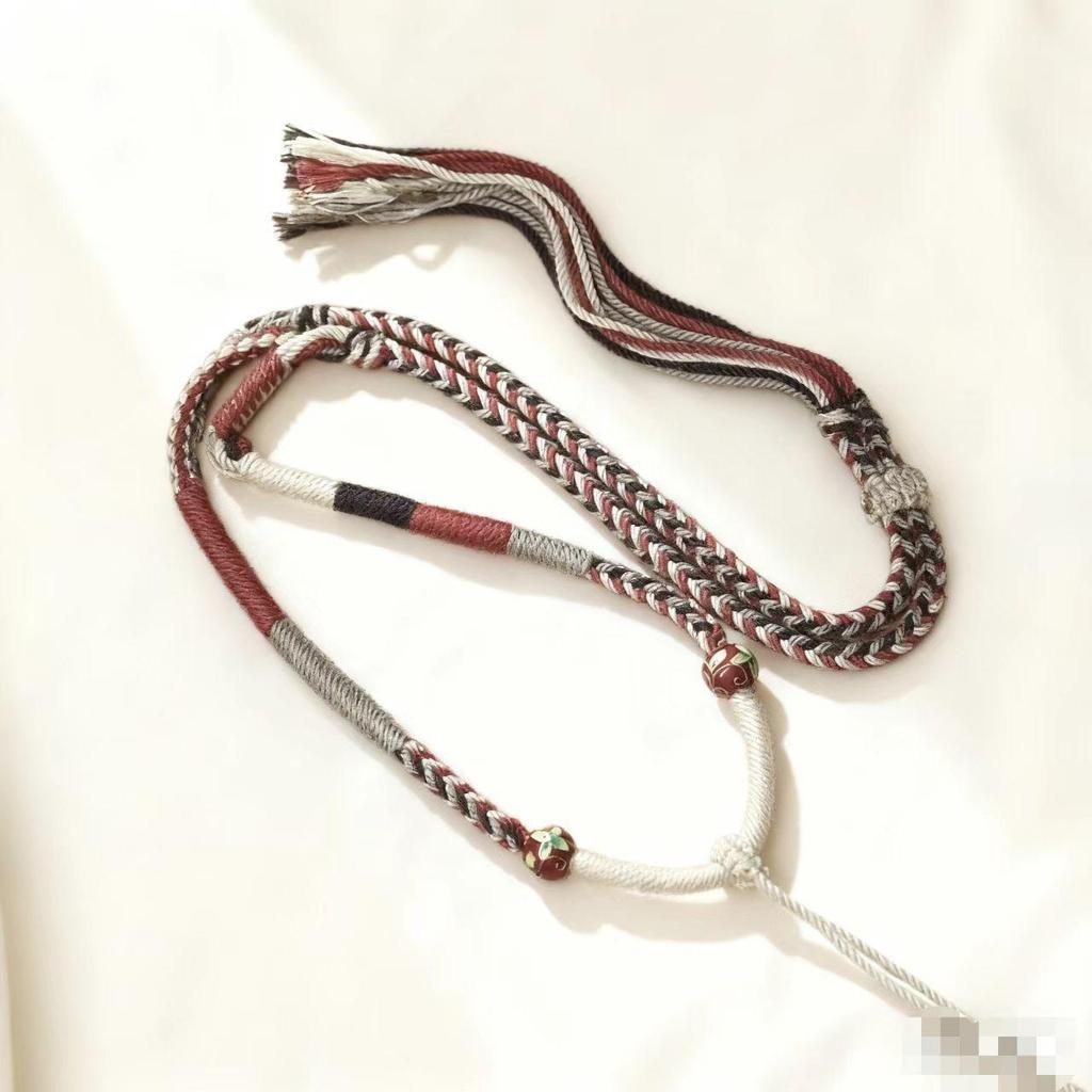 Handwoven Eight-Strand Thangka Pendant Necklace, Buddha Amulet Rope with Beeswax Jade.